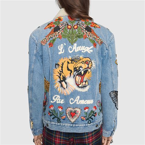 gucci tiger jacket fake|gucci denim animal applique jacket.